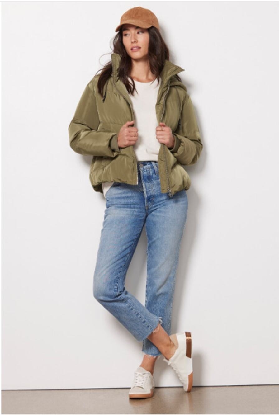 JAKKE NWT Evereve Poppy Recyled Puffer in Olive Green // S